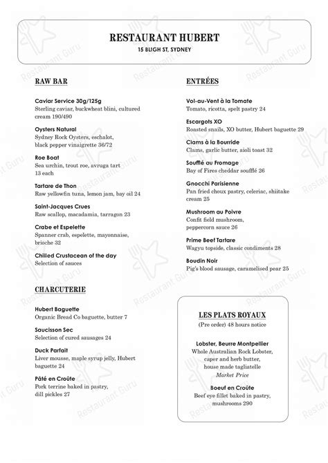 hubert restaurant menu.